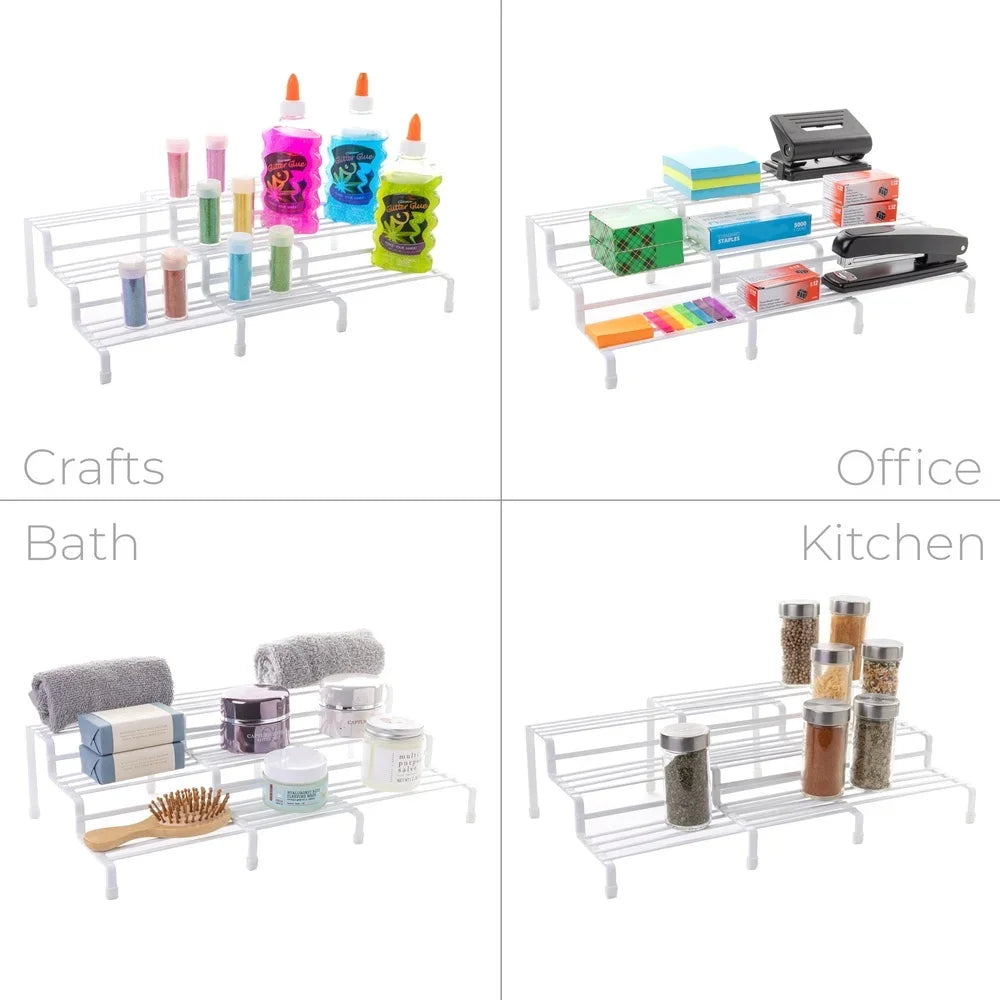 3-Tier Expandable Spice Rack Adjustable Storage Organizer Steel Durable Non-Slip Feet Multi-Purpose Wire Rack Kitchen Craft