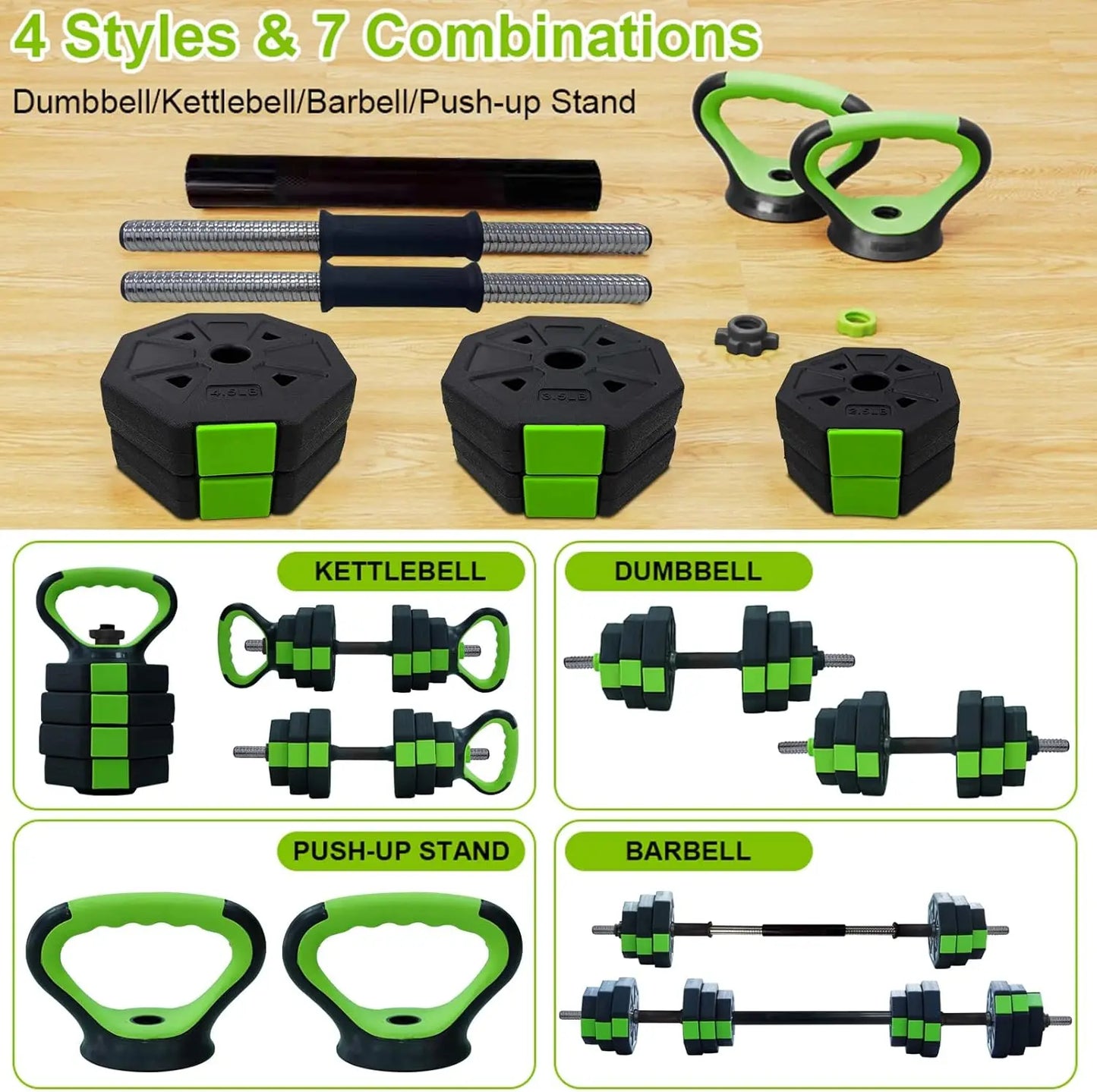 66lbs/88lbs Weight 4 in 1 Adjustable Kettlebell Set Dumbbell Set Used as Kettlebells Barbell Push up Stand for GYM Home