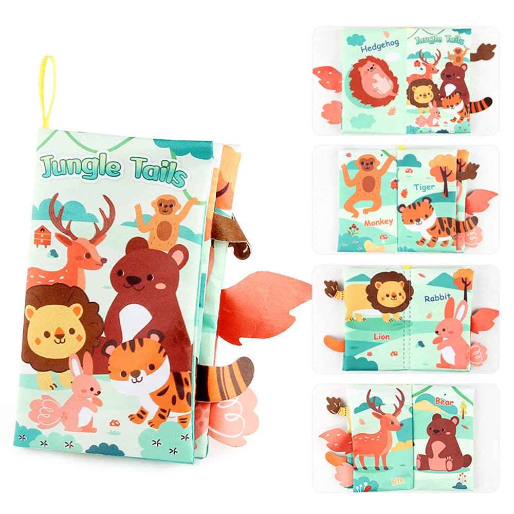Baby Cloth Book Toys Cartoon Animals Tail Educational Ringed Paper Cloth Book Toys Enlightenment Baby Toys 0-12 Months Gifts