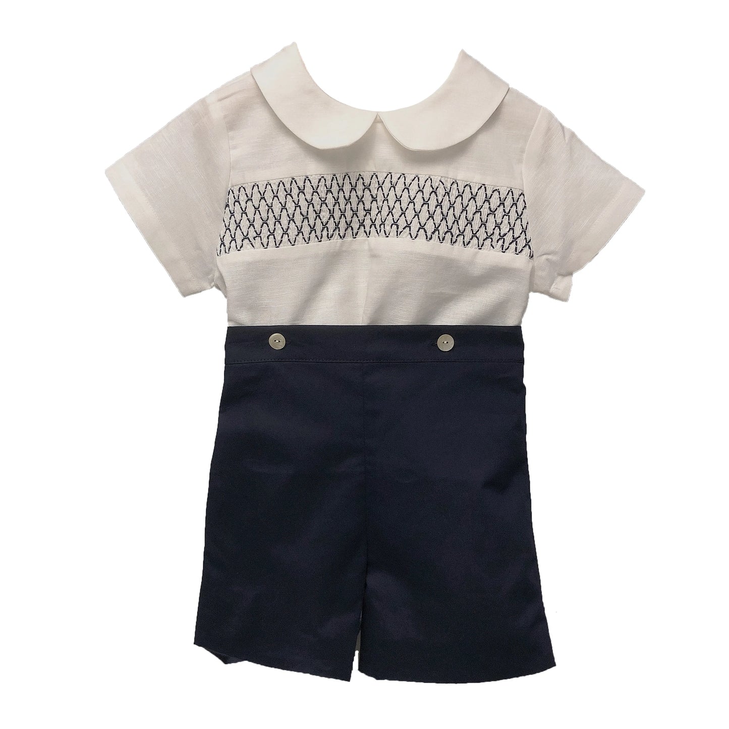 2Pcs Children Boutique Clothing Boy Spanish Smocking Set Cotton Linen Summer Short Sleeves Suit Toddler BABI Outfit Baptism