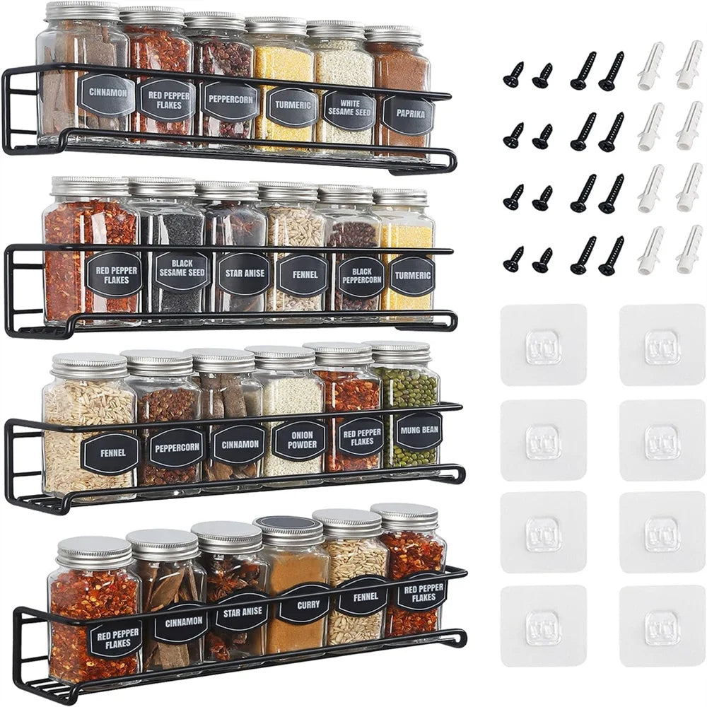 ✨ 4-Pack Wall Mounted Spice Rack | Stainless Steel Kitchen Organizer ✨