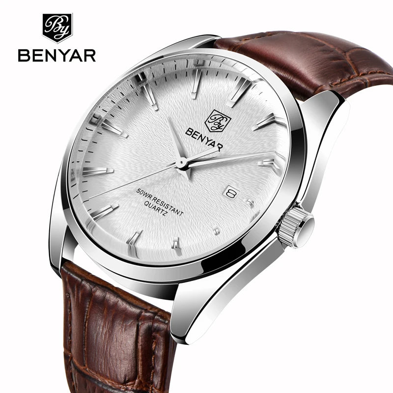 BENYAR Fashion Mens Watches Top Brand Luxury Military Quartz Watch Leather Waterproof Sport Watch Men Clocks reloj hombre 2023
