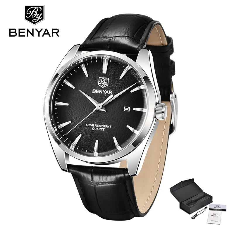 BENYAR Fashion Mens Watches Top Brand Luxury Military Quartz Watch Leather Waterproof Sport Watch Men Clocks reloj hombre 2023