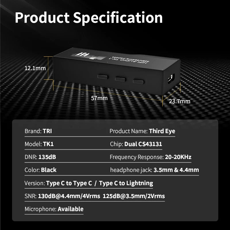 TRI TK1 Third Eye Dongle DAC AMP TypeC USB Audio HiFi Decoder Headphone Amplifier Dual CS43131for Android iOS Win10 Sound Card