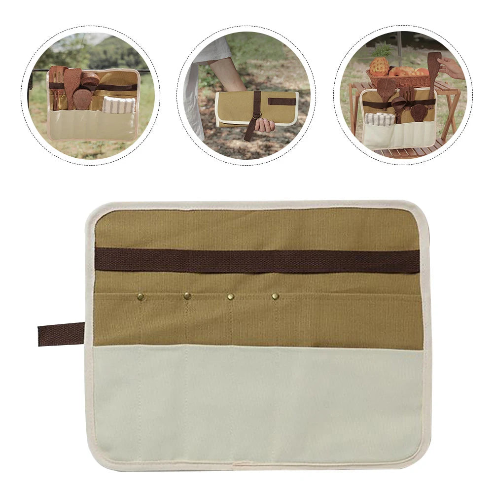 Backpack Outdoor Cutlery Storage Bag Travel Serving Utensils Camping Canvas Dinnerware