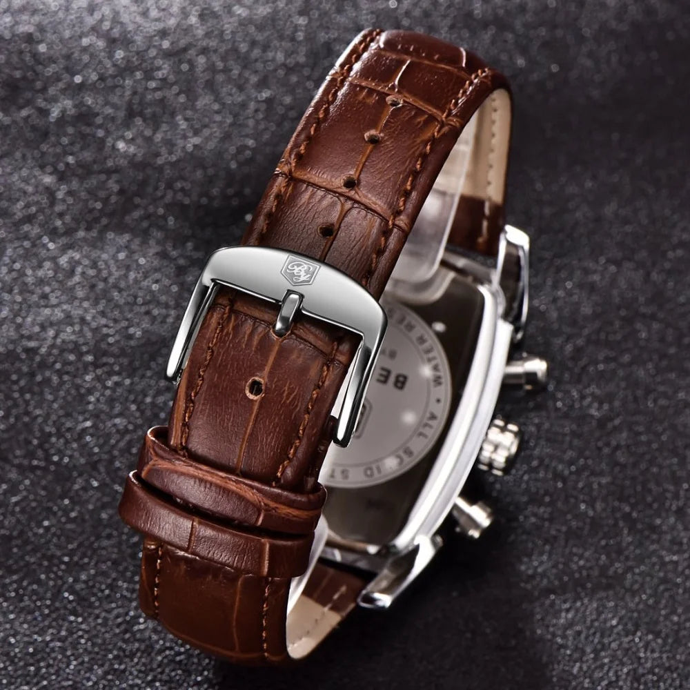 Relogio Masculino Mens Watches Top Luxury Brand BENYAR Chronograph Leather Quartz Watch Men Military Sport Rectangle Wristwatch
