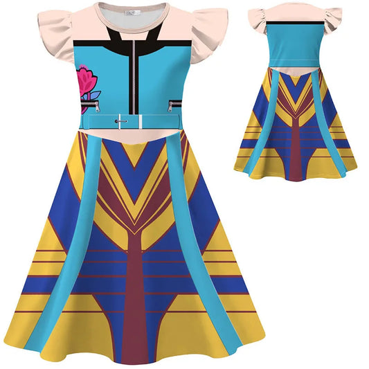 Demon Hunters Cosplay Dresses Girls Halloween Kpop Zoey Costume Dress Polyester Print Fashion Children Singer Show Party Dress