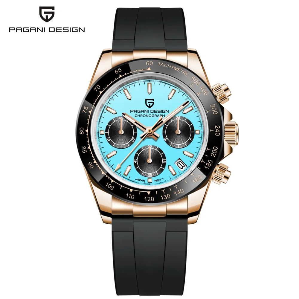 PAGANI DESIGN 40MM V2 Sky Blue Dial Classics Men Quartz Watches Sapphire Retro Chronograph Stainless Steel Waterproof Watch Men