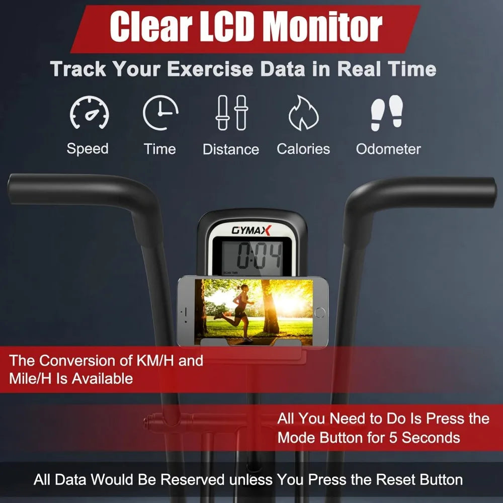 Fan Bike, Air Resistance Upright Bike with LCD Monitor, Phone Holder & Built-in Wheels, Fully Adjustable Stationary Exercise Bi
