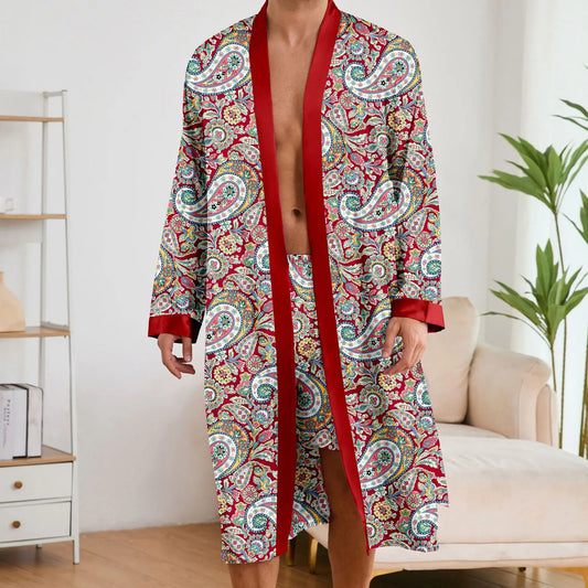 Fashionable printed pajamas, men's bathrobes, shorts, suits, long robes, and home wear