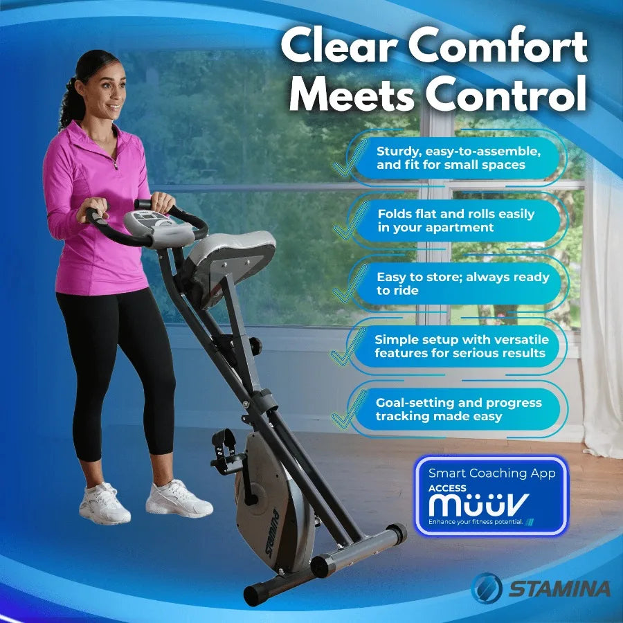 Cardio Folding Exercise Bike with Heart Rate Sensors and Extra Wide Padded Seat