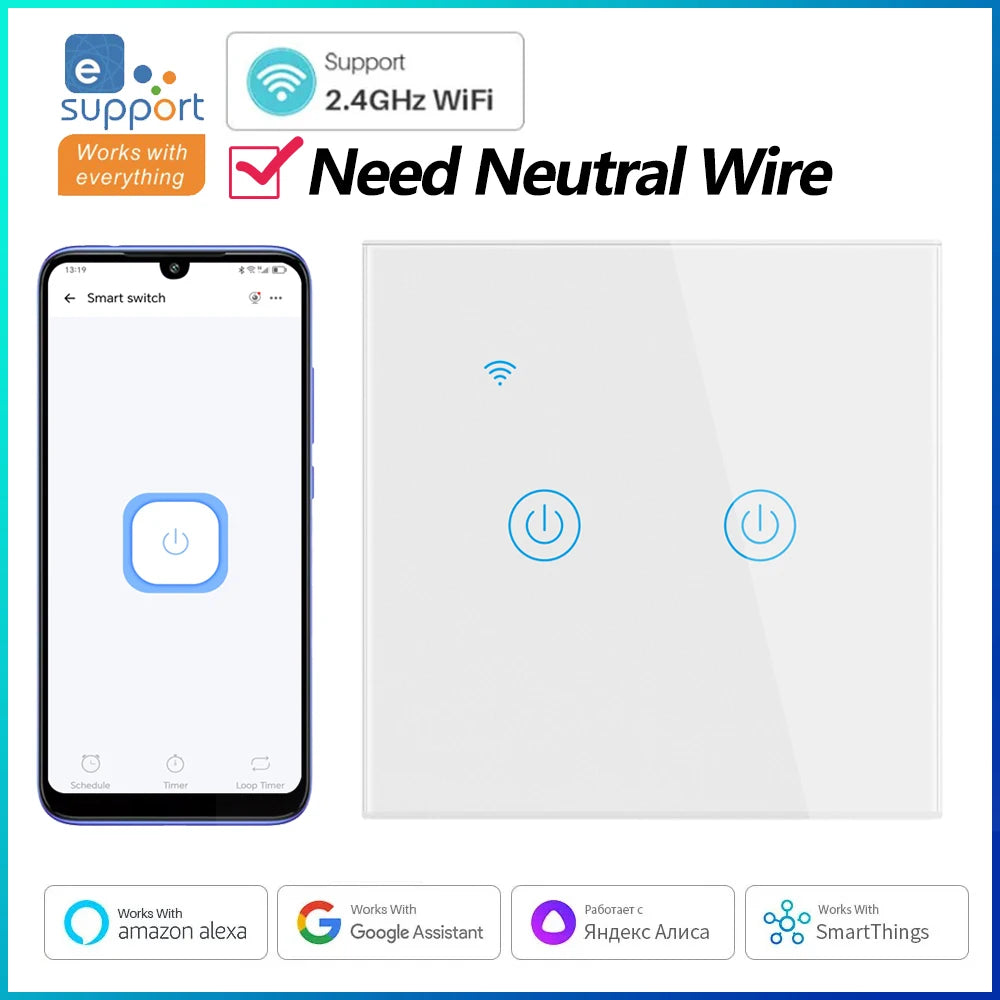 EWelink Wall Smart Switch EU Neutral Wire Required Wi-Fi Touch Switch via eWeLink APP Works With Alexa Google Home AC100-240V
