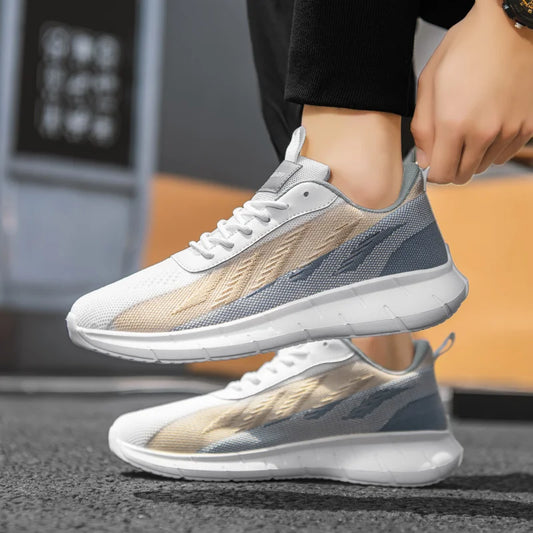 Men's Sports Sneakers Summer Breathable Outdoor Fitness Lightweight Mesh Running Shoes Comfortable Casual Shoes White Tennis Man