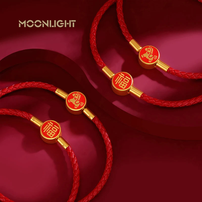 MOONLIGHT Lucky Horse Shape Charm Bracelets High Quality Braided Leather Bracelet Fashion Couple Accessories 2026 New Year Gifts
