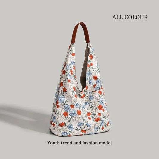Large Capacity Floral Canvas Bags For Woman Y2K Harajuku Style Tote Bag High Street Fashion Shoulder Bag сумка bolsos