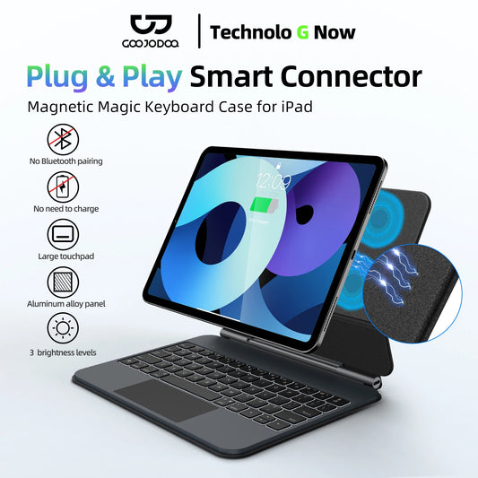 GOOJODOQ Smart Plug&Play Magic Keyboard Case for iPad Pro 11 2024 M4 iPad Air 4/5/6 Multi-touch Touchpad  Smart Reverse charging