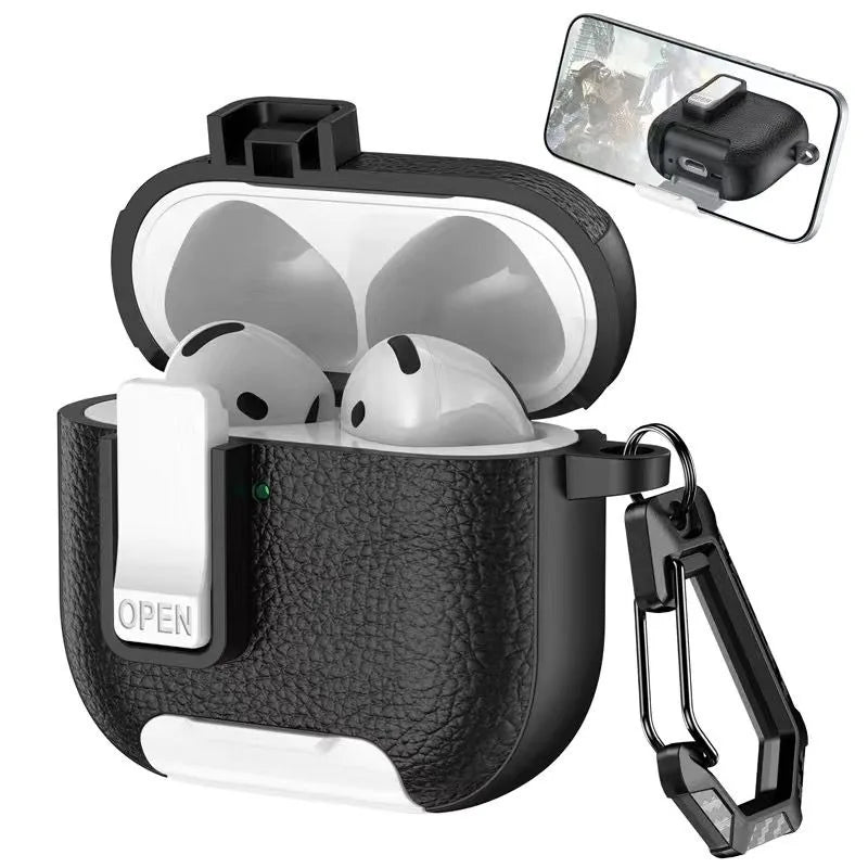 Can be used in mobile phone holders For Airpods 4 Case Shockproof Protective Cover For Airpods Pro 2nd AirPods4 Leather Bracket