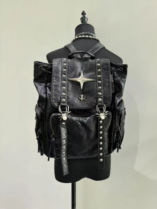 Gothic Punk PU Leather Shoulder Bag Rivet Y2K Backpack for Women’s Vintage Harajuku Backpacks College Large Capacity Bag