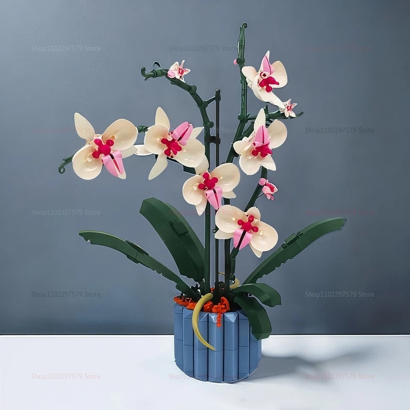 600+PCS DIY Orchid Building Block Kit Creative Bonsai Potted Plant Toys Gift For Adults Kids Garden Display Birthday Anniversary