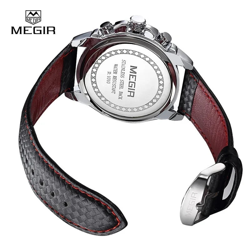 MEGIR 1010 Men's Quartz Watches Original Fashion Creative Clock Leather Strap Strap Analog Display Wrist Watches for Male Gift