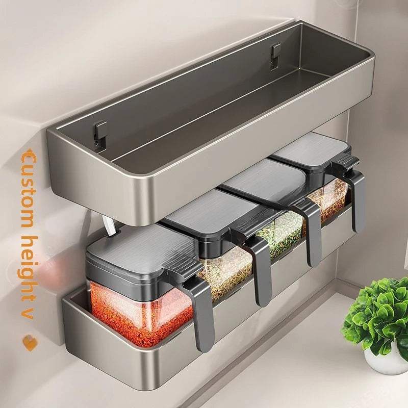 Wall Mounted Kitchen Seasoning Storage Rack Home Use Free Punching Condiment Box Can Seasoning Organizer for Culinary Tools