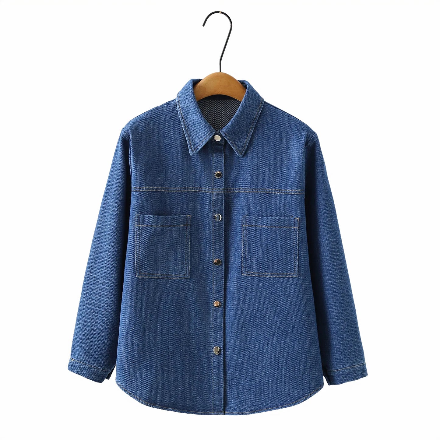 Plus Size Women's Blouses 2025 Autumn New Stylish Starry Sky Striped Denim Shirt Jacket 014