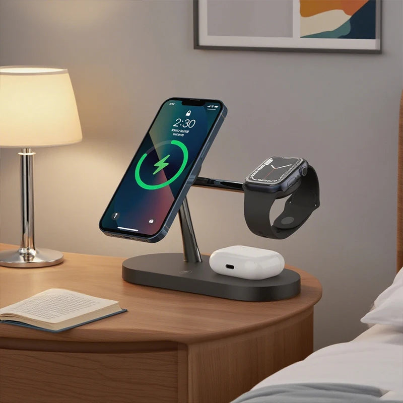 3 in 1 Wireless Charger Stand For iPhone 12 13 14 15 16 Fast Charging Station for Apple Watch 10 9 8 7 6 5 4 Airpods 2 3 Pro