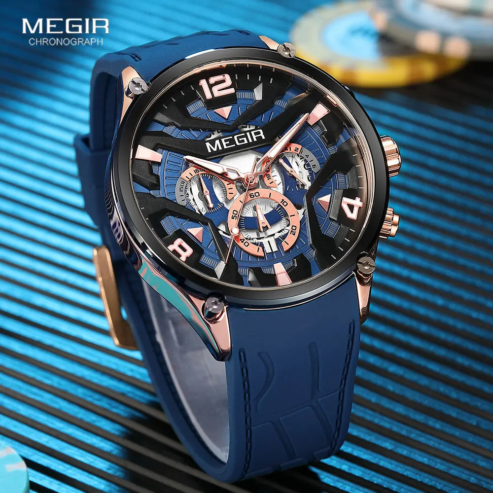 MEGIR 2222G Fashion Sports Silicone Quartz Men's Watch Waterproof Chronograph Luminous Watches for Men Relogios Masculino Часы