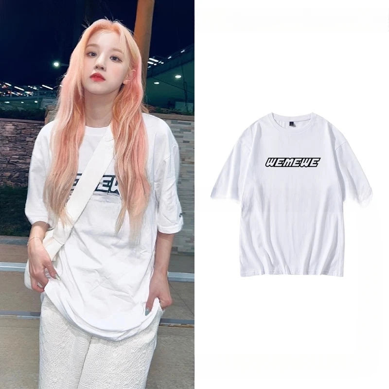 GIDLE YUQI Same T-shirt Women Men Loose Cotton Summer Short Sleeve Tee Kpop Fashion Letter Print T Shirt Korean Popular Clothes