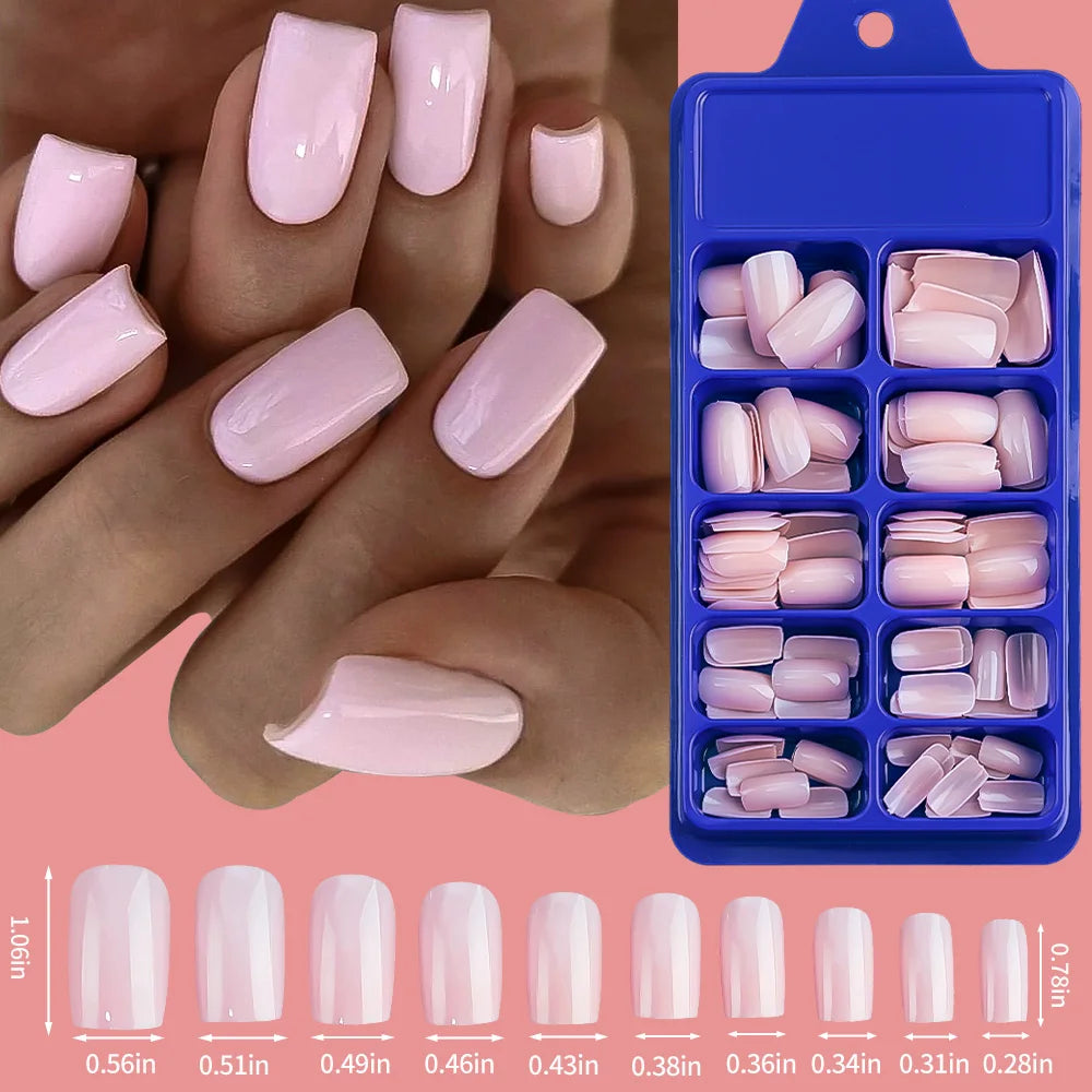 ✨ 100pcs White Square False Nails | Full Cover Acrylic Tips in 10 Sizes ✨