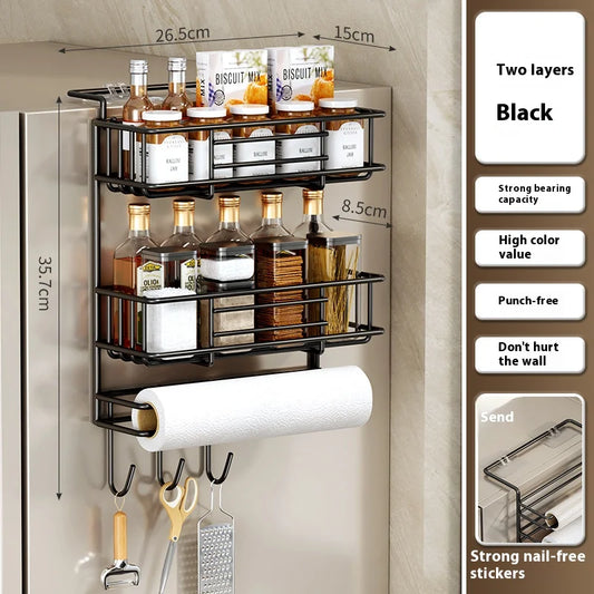 ✨ Black Metal Fridge & Spice Storage Shelf | Kitchen Organizer ✨