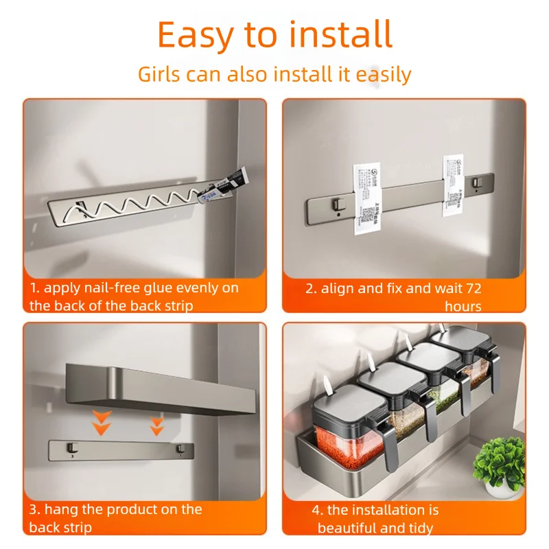 Wall Mounted Kitchen Seasoning Storage Rack Home Use Free Punching Condiment Box Can Seasoning Organizer for Culinary Tools