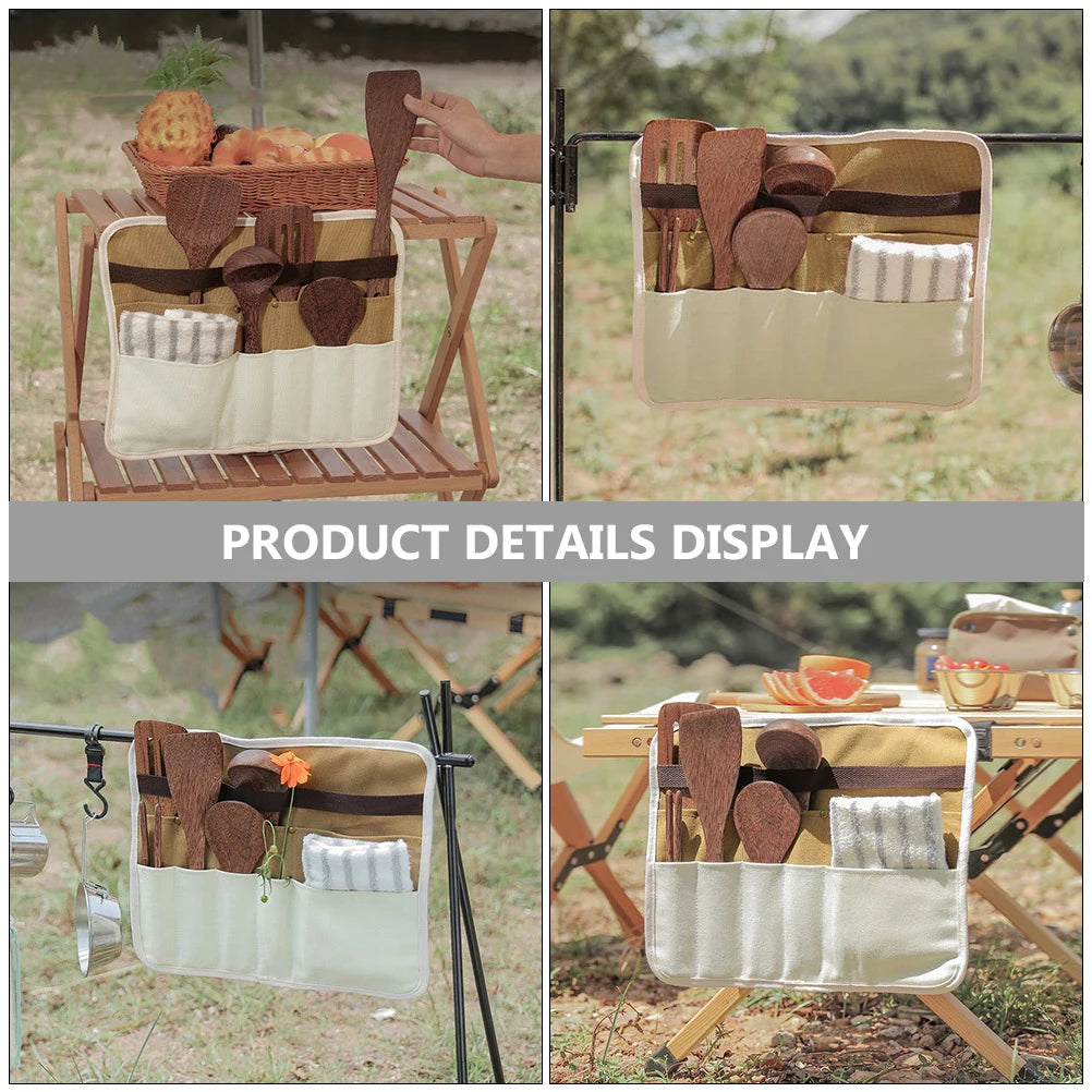 Backpack Outdoor Cutlery Storage Bag Travel Serving Utensils Camping Canvas Dinnerware
