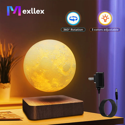 🌙 LunaFloat 3D Moon Lamp – Magnetic Rotating LED Night Light with Wooden Base 🌙