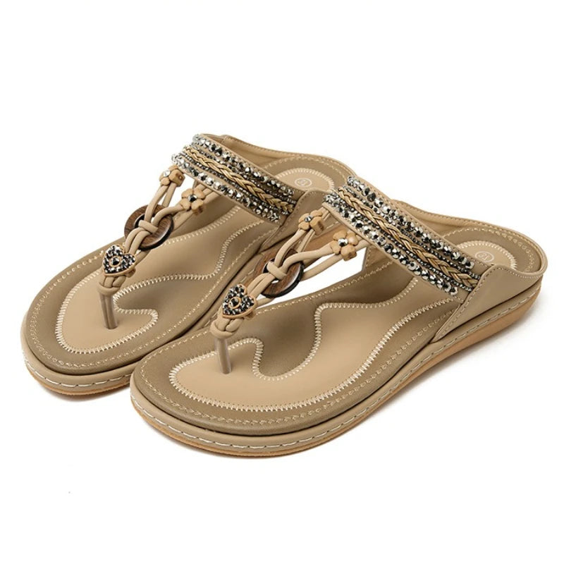 Fashion Rhinestone Flip Flops Woman Summer Footwear Casual Light Comfort Soft Sole Beach Sandals Bohemia Style Flat Slippers