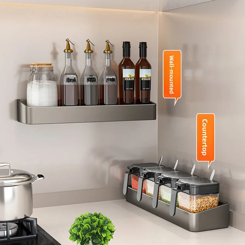 Wall Mounted Kitchen Seasoning Storage Rack Home Use Free Punching Condiment Box Can Seasoning Organizer for Culinary Tools