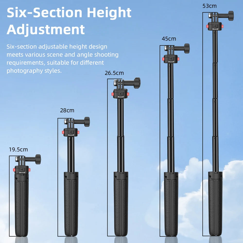 Flymile 53cm Portable Tripod for DJI Action 5 Pro/Insta360 X4/Gopro 13 /Pocket 3 Camera Adjustable Handheld Stand Accessory