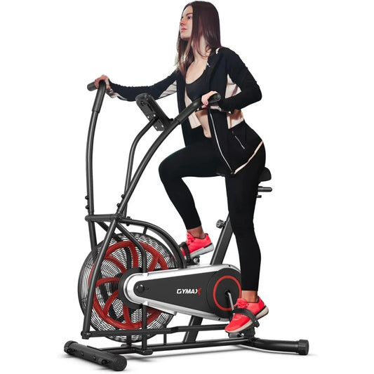Fan Bike, Air Resistance Upright Bike with LCD Monitor, Phone Holder & Built-in Wheels, Fully Adjustable Stationary Exercise Bi