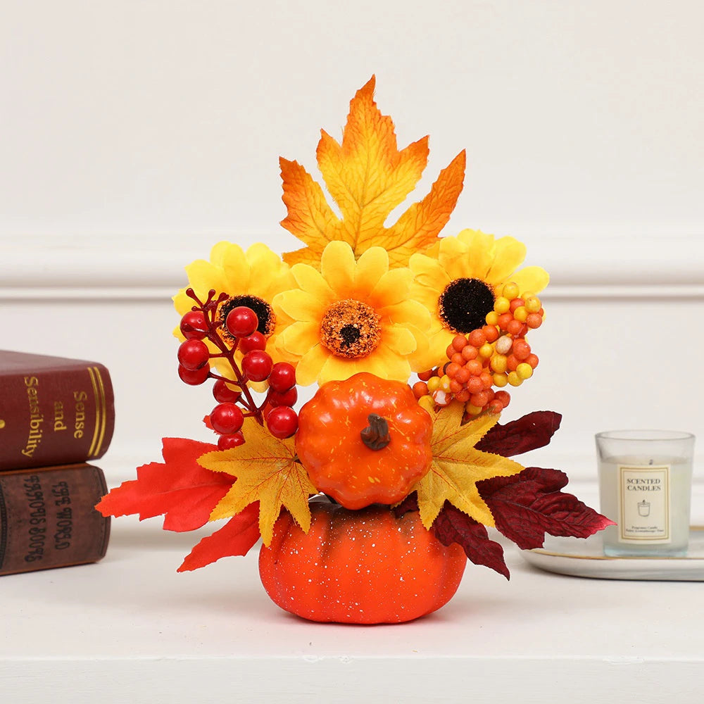 Halloween Artificial Pumpkins Maple Leaf Sunflower Table Home Decor House Prop Autumn Harvest Thanksgiving Party Decor