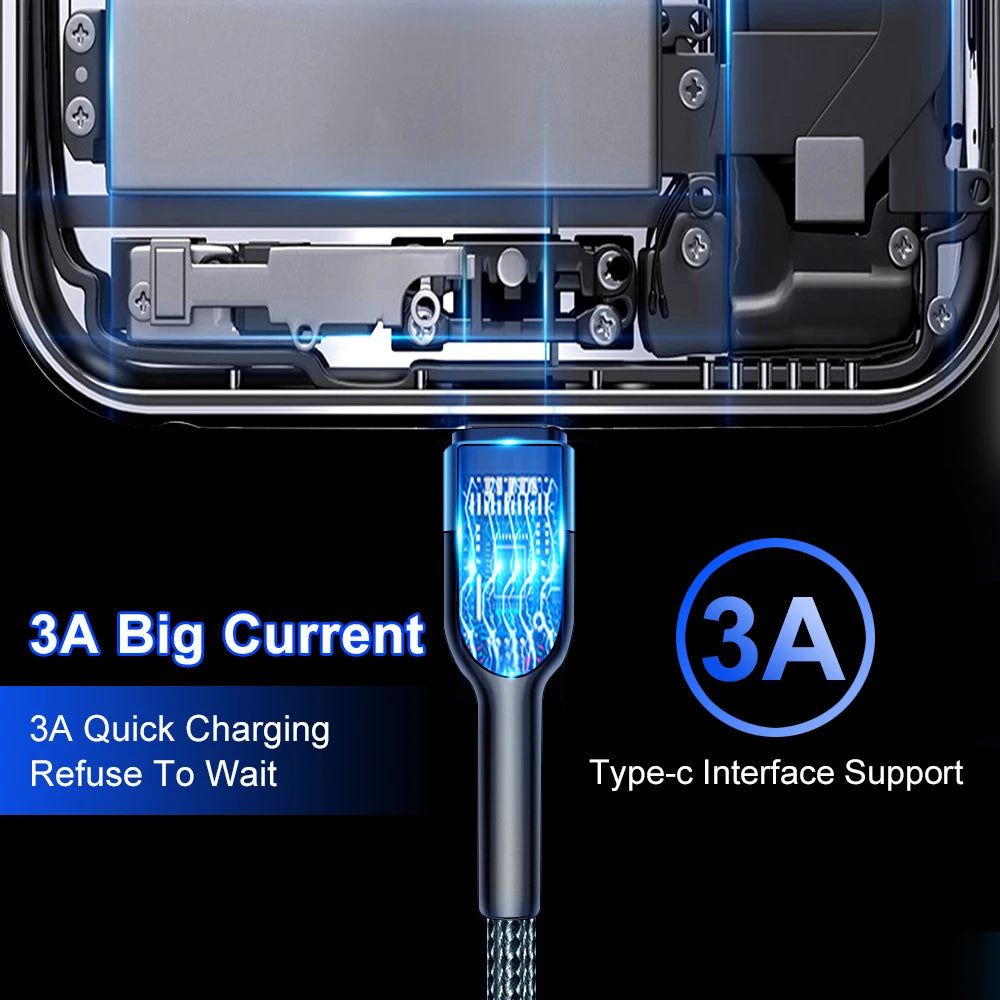 5A USB to Type C Charging Cable Fast Charger Nylon Data Cable For Iphone Xiaomi Huawei Samsung Oppo POCO Type C Charging Cable