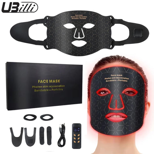 UBilli Soft Portable Led Facial Mask 4 Colors 460 590 630 850nm Infrared Red Light Photon Therapy Skin Care Face Beauty Mask