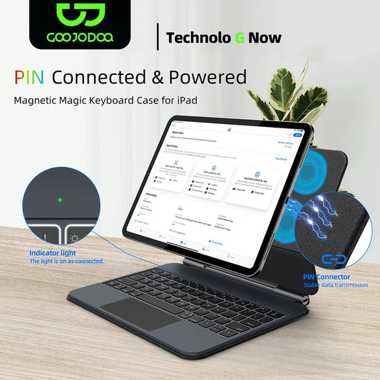 Smart PIN Plug&Play Magic Keyboard Case for iPad Pro 11 2024 M4 iPad Air 4/5/6 10.9 Multi-touch Touchpad  Smart Reverse charging