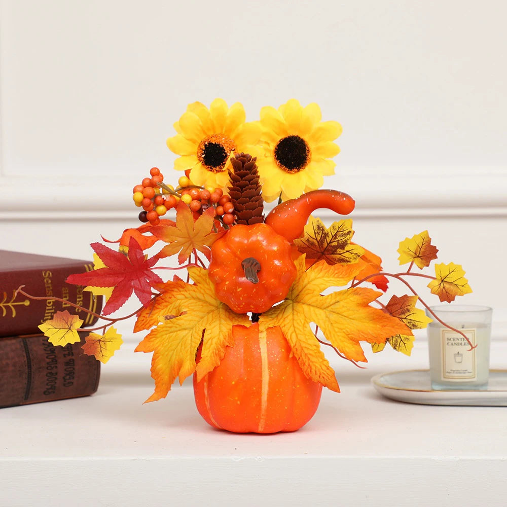Halloween Artificial Pumpkins Maple Leaf Sunflower Table Home Decor House Prop Autumn Harvest Thanksgiving Party Decor