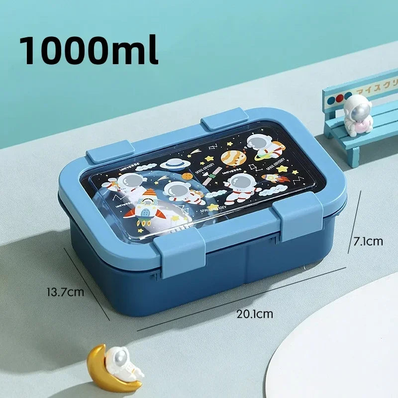 1000/1350ml Cartoon Lunch Box with Soup Bowl Bento Box Buckle Design Sealed and Leak-proof Portable Food Storage Container