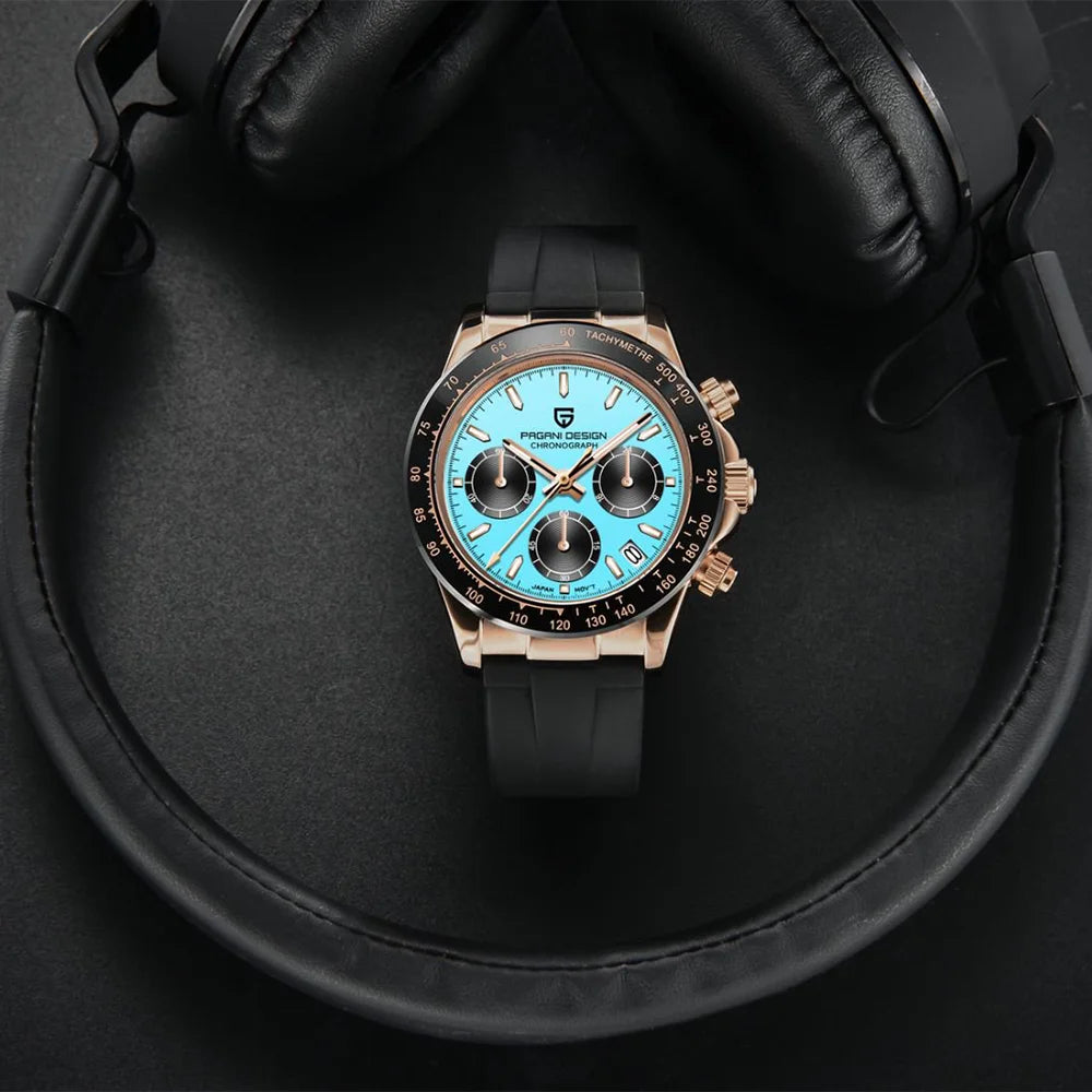 PAGANI DESIGN 40MM V2 Sky Blue Dial Classics Men Quartz Watches Sapphire Retro Chronograph Stainless Steel Waterproof Watch Men