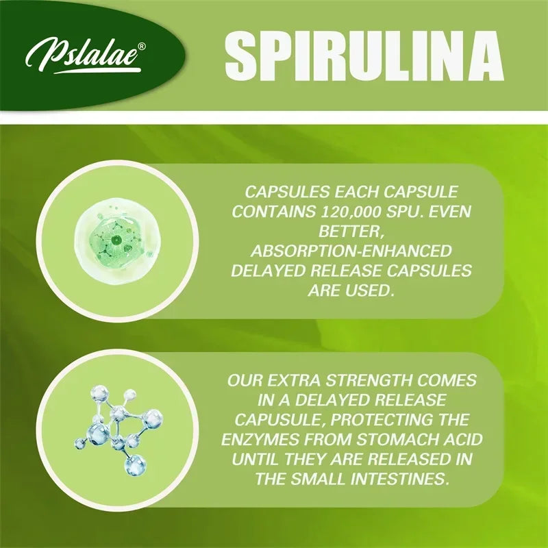 Organic Spirulina Capsules - Green Superfood - Heart Support, Cardiovascular, Eye & Brain Health