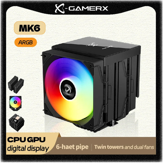 Power Train X-GAMERX MK6 dual tower radiator CPU fan ARGB digital display six copper tube desktop computer air cooling
