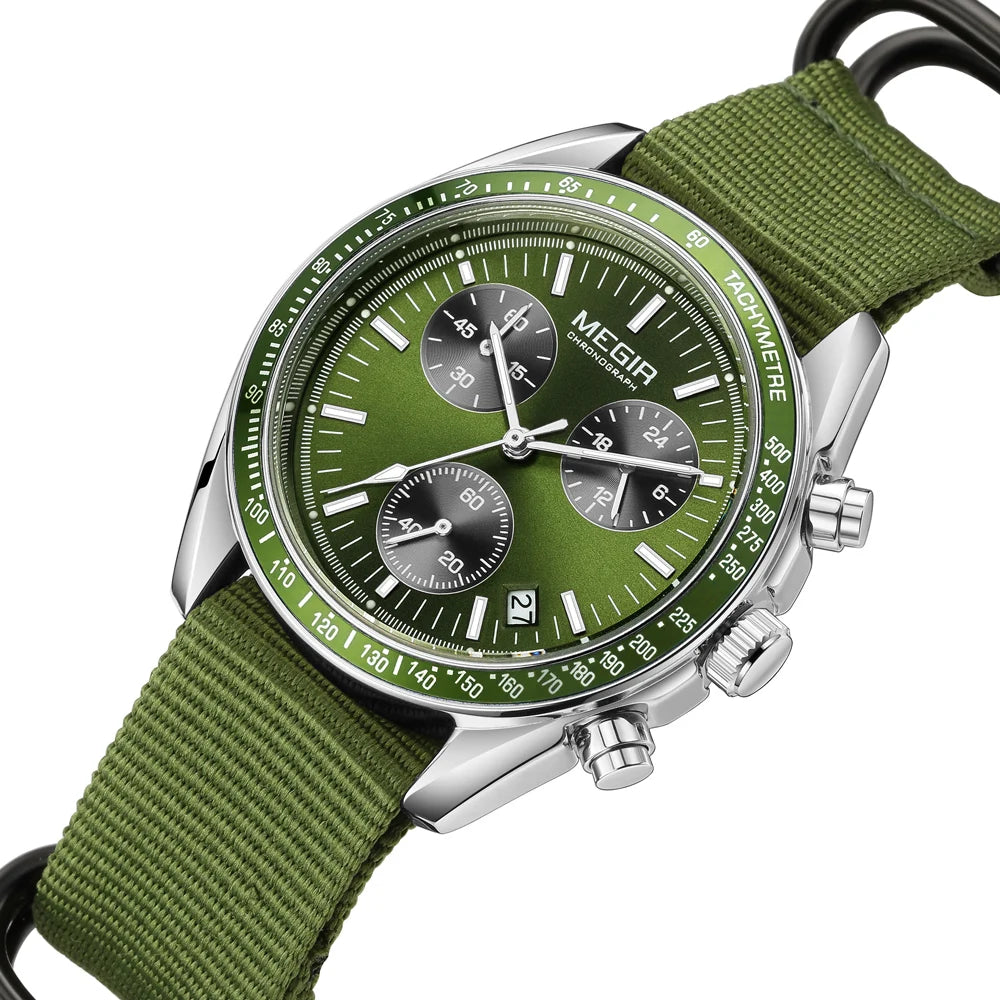 MEGIR Triple-eye Quartz Watch for Men's Nylon Braided Strap Waterproof Luminous Sports with Chronograph Fashion Wristwatch Male