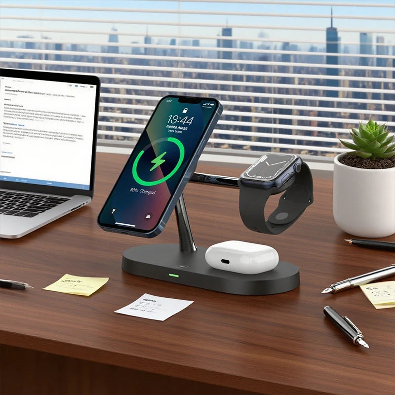 3 in 1 Wireless Charger Stand For iPhone 12 13 14 15 16 Fast Charging Station for Apple Watch 10 9 8 7 6 5 4 Airpods 2 3 Pro