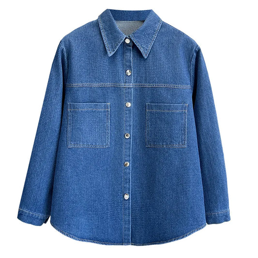 Plus Size Women's Blouses 2025 Autumn New Stylish Starry Sky Striped Denim Shirt Jacket 014